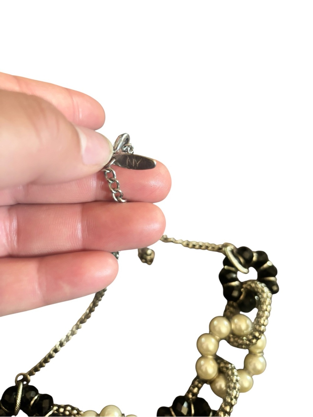 New York and Company Black and White Pearl Cluster Necklace - Picture 3 of 3